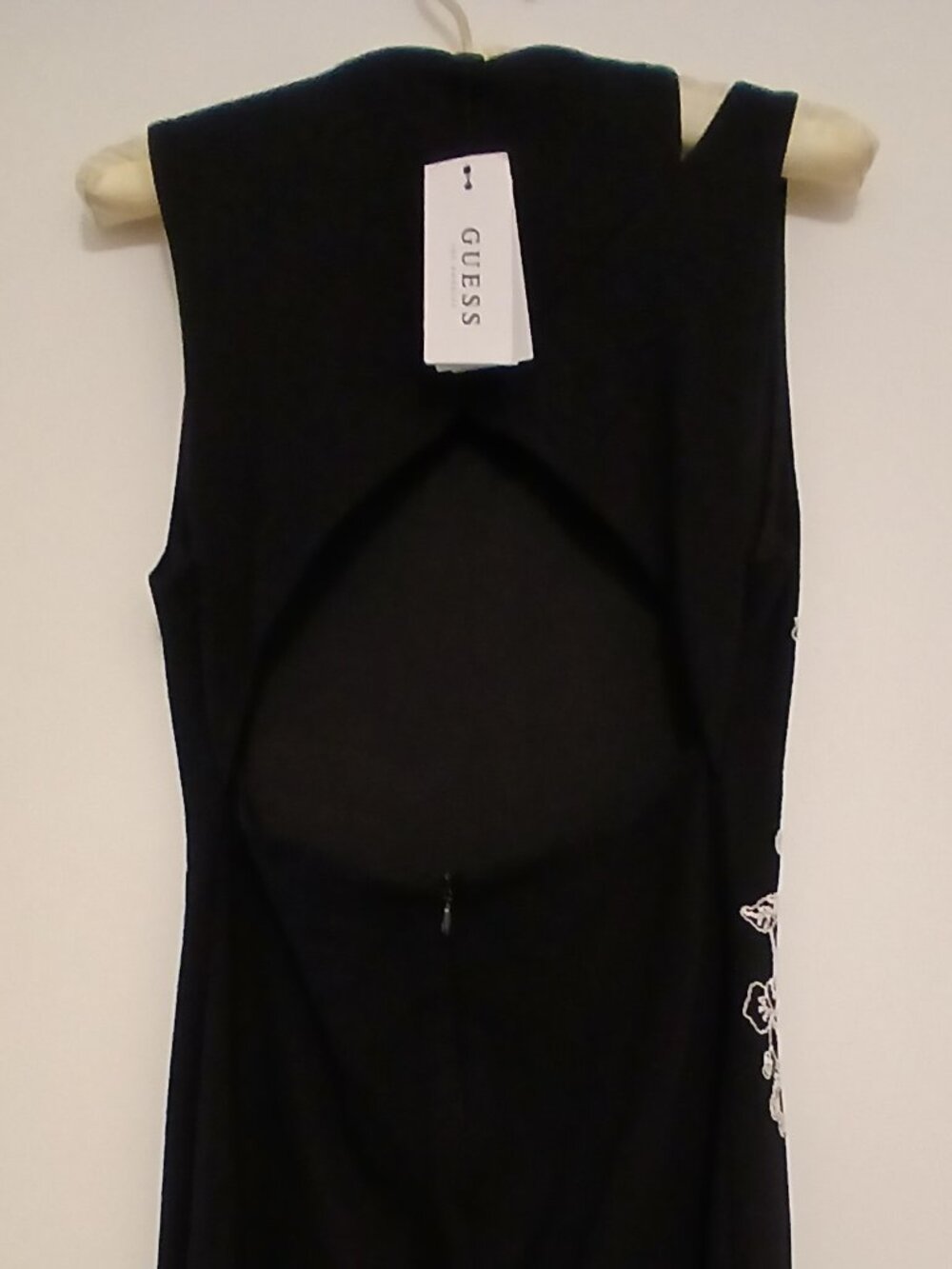 "Guess" Black Classic Dress With Cut-Out Back and Floral Embroidery Size SM - Picture 6 of 7